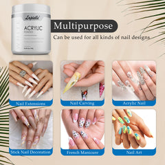 16oz White Acrylic Powder For Nail. Long-lasting, Large capacity and quick dry. Quality Salon Manicure Nail extension